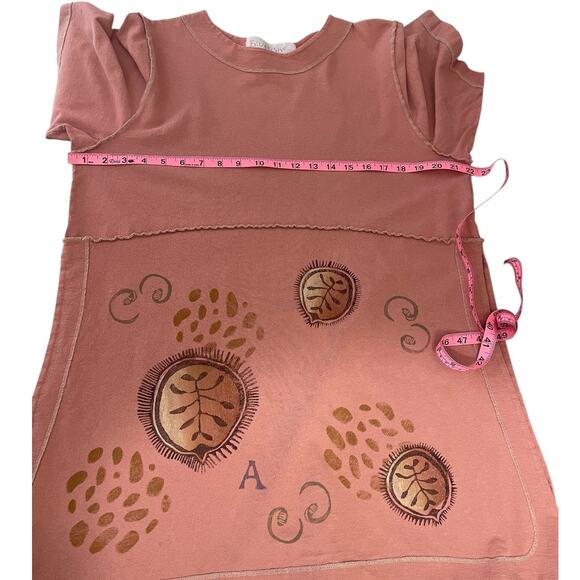 Blue Fish Organic Cotton Hand Painted Tunic Top Peach Size 1 Art To Wear Artsy - Picture 10 of 15